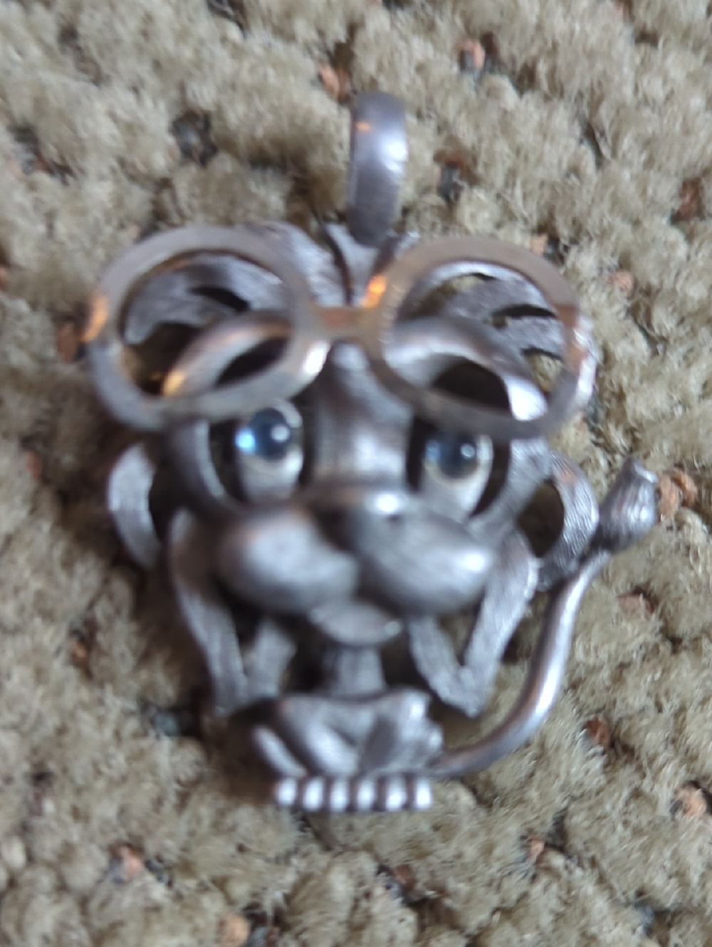 Silver-tone Novelty Lion Pendant with Blue Glass Eyes